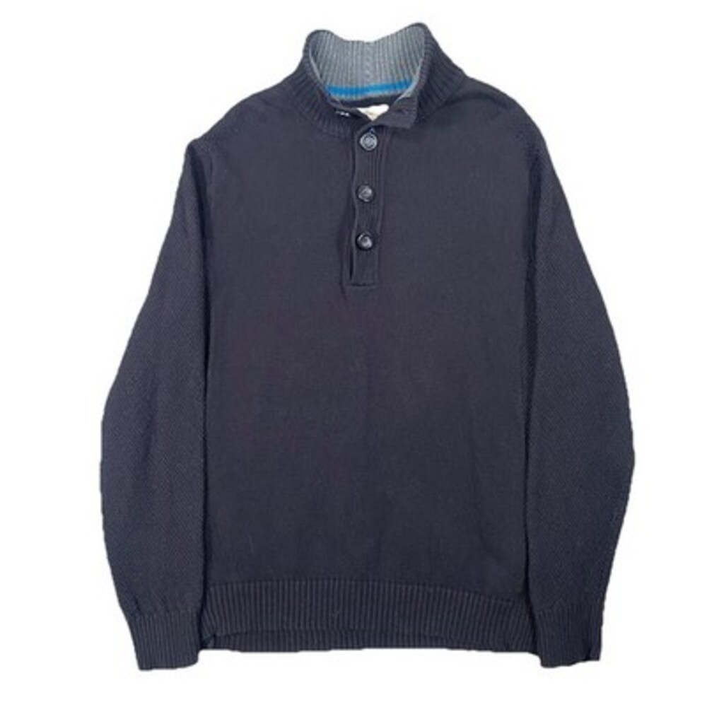 Carbon2Cobalt‎ Mens Pullover Henley Sweater L Black Cable Knit